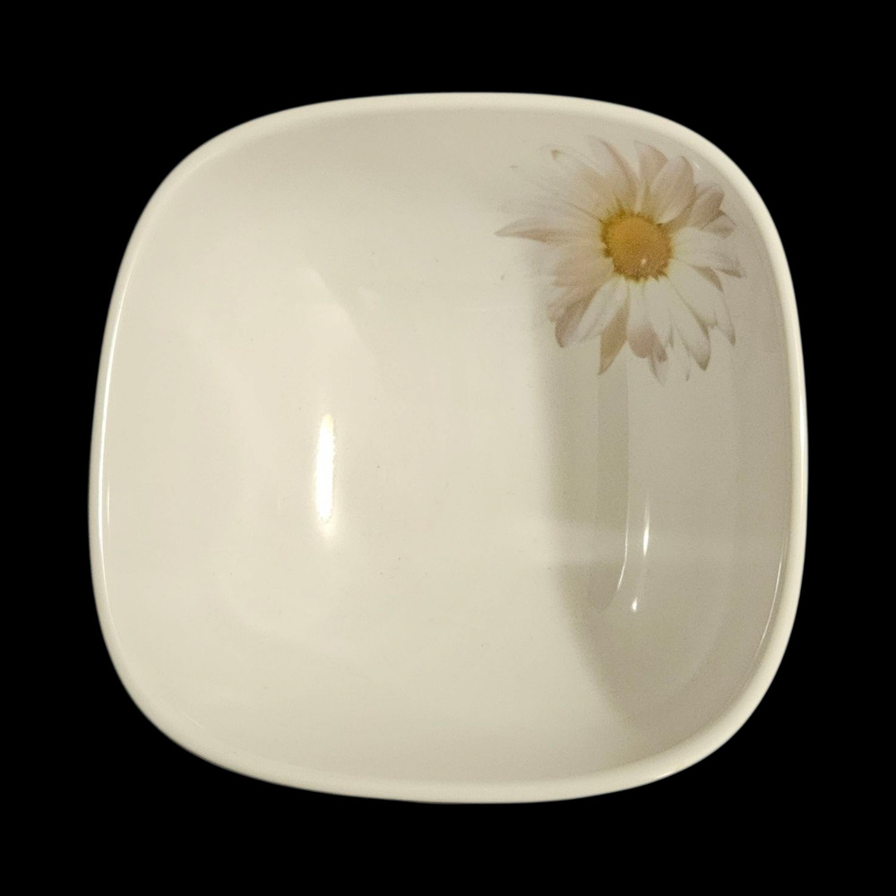 Home Melamine Daisy Square Snack Bowls Set of 4 White Black China
